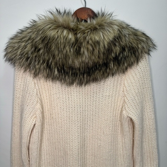 Ralph Lauren Faux Fur Collar Cream Wool Alpaca Knit Cardigan Sweater Size Med - Picture 11 of 16